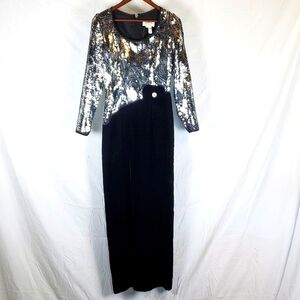Vintage Cattiva by Maya Jornot Silver Sequin‎ and Velvet Formal Dress